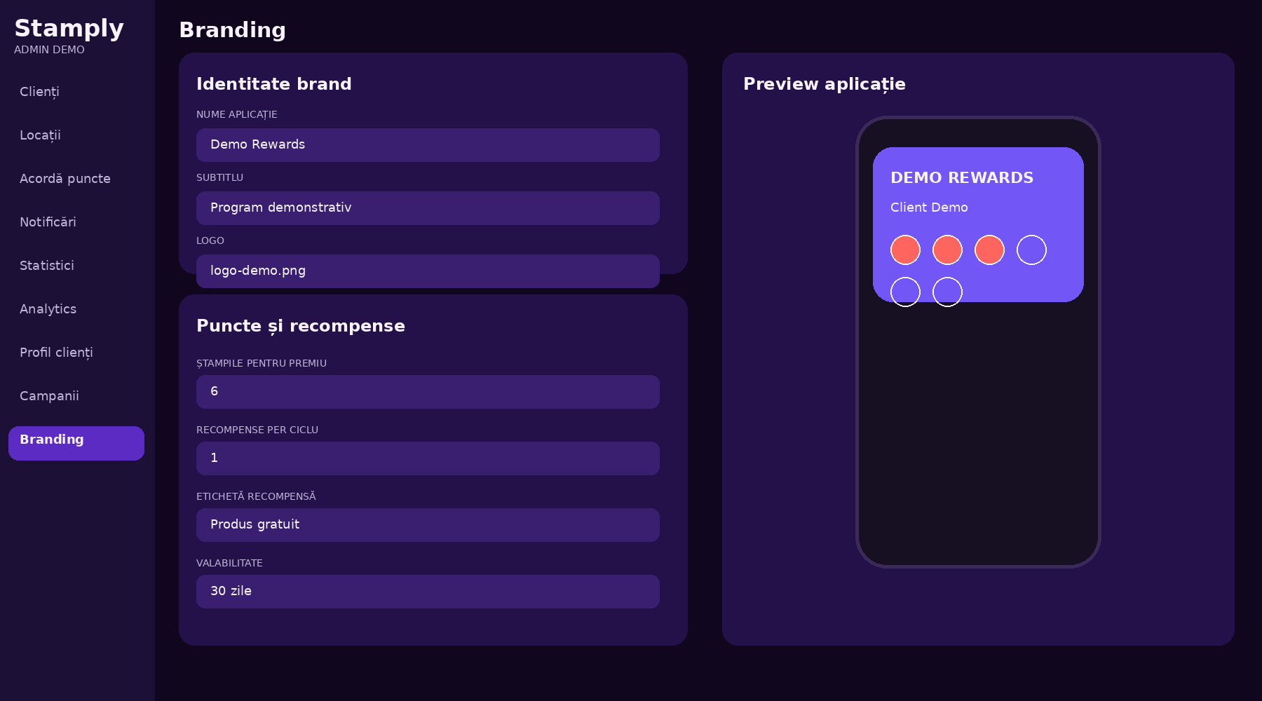 Configurare branding Stamply